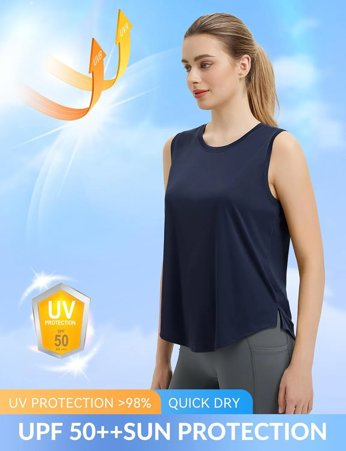 baleaf Women's Sleeveless Workout Tank Tops Loose Running Athletic Top Racerback Tennis Exercise Yoga Flowy Shirts