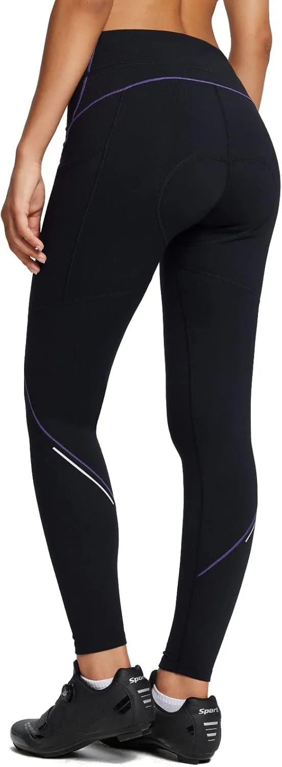 baleaf Womens Winter Cycling Pants Padded Bike Thermal Tights Fleece Lined Leggings Water Resistant Cold Weather Gel Pockets