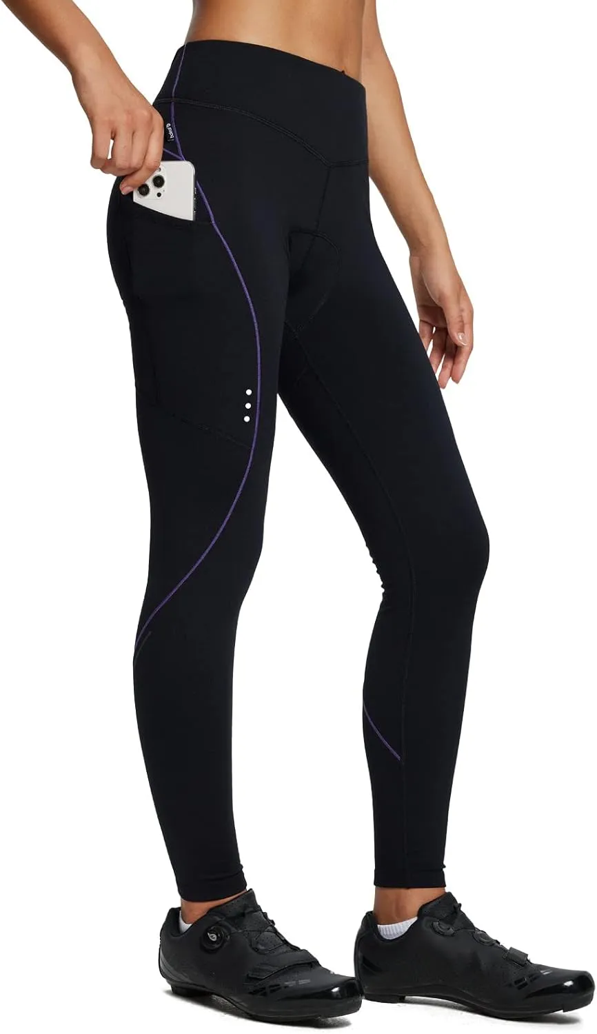 baleaf Womens Winter Cycling Pants Padded Bike Thermal Tights Fleece Lined Leggings Water Resistant Cold Weather Gel Pockets