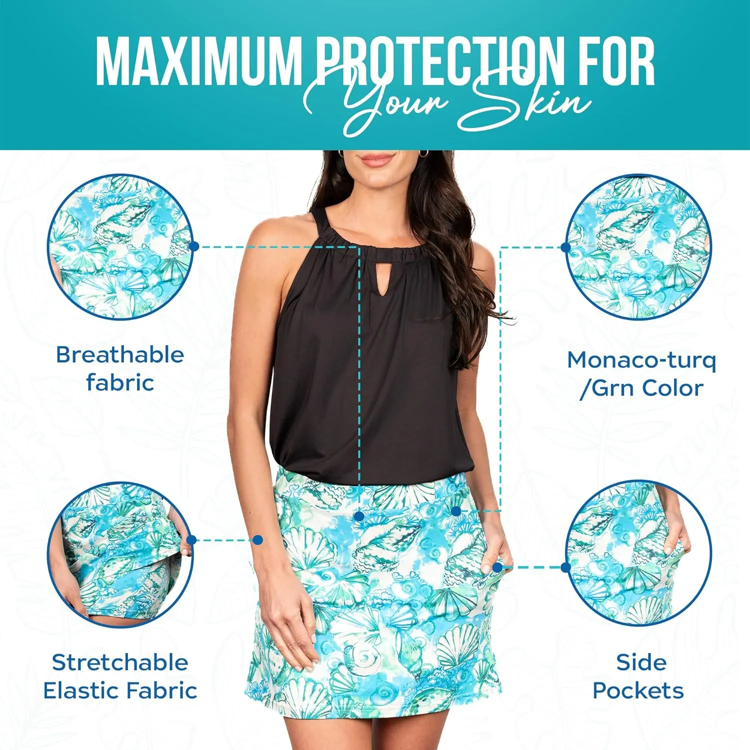 Banana Boat Skort All Over Print Nylon/Spandex UPF 50 