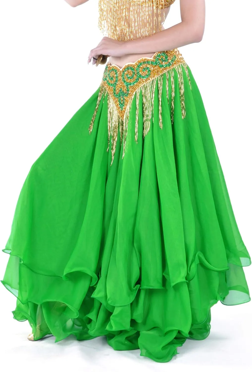Belly Dance Skirt Halloween Tribal Chiffon Tiered Maxi Full Skirt 37.8 Inch Length
