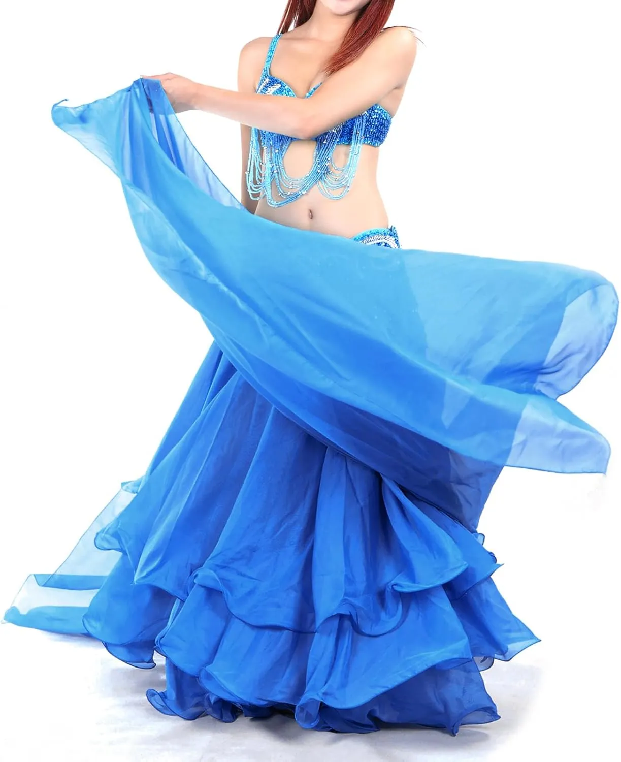 Belly Dance Skirt Halloween Tribal Chiffon Tiered Maxi Full Skirt 37.8 Inch Length