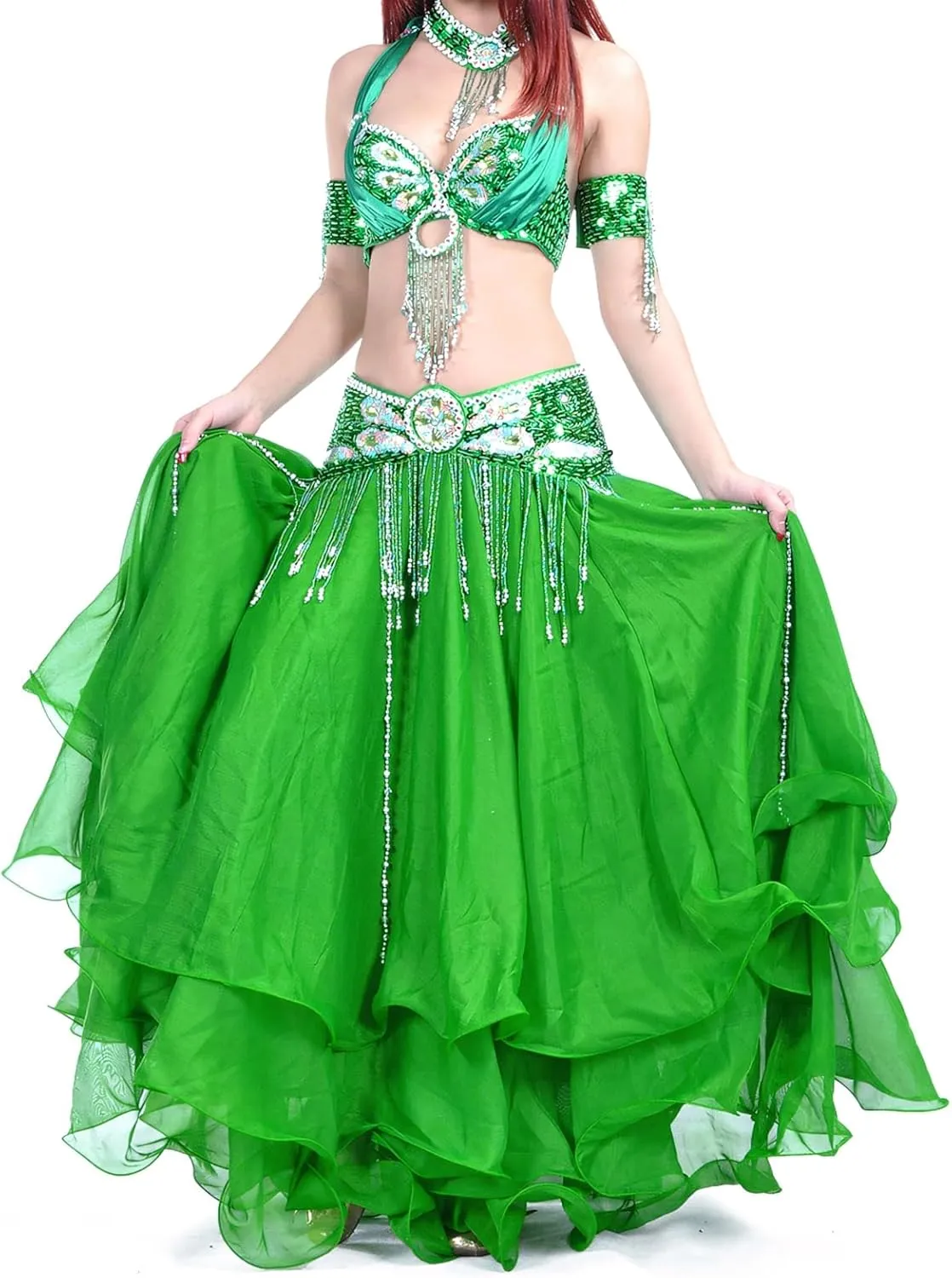 Belly Dance Skirt Halloween Tribal Chiffon Tiered Maxi Full Skirt 37.8 Inch Length