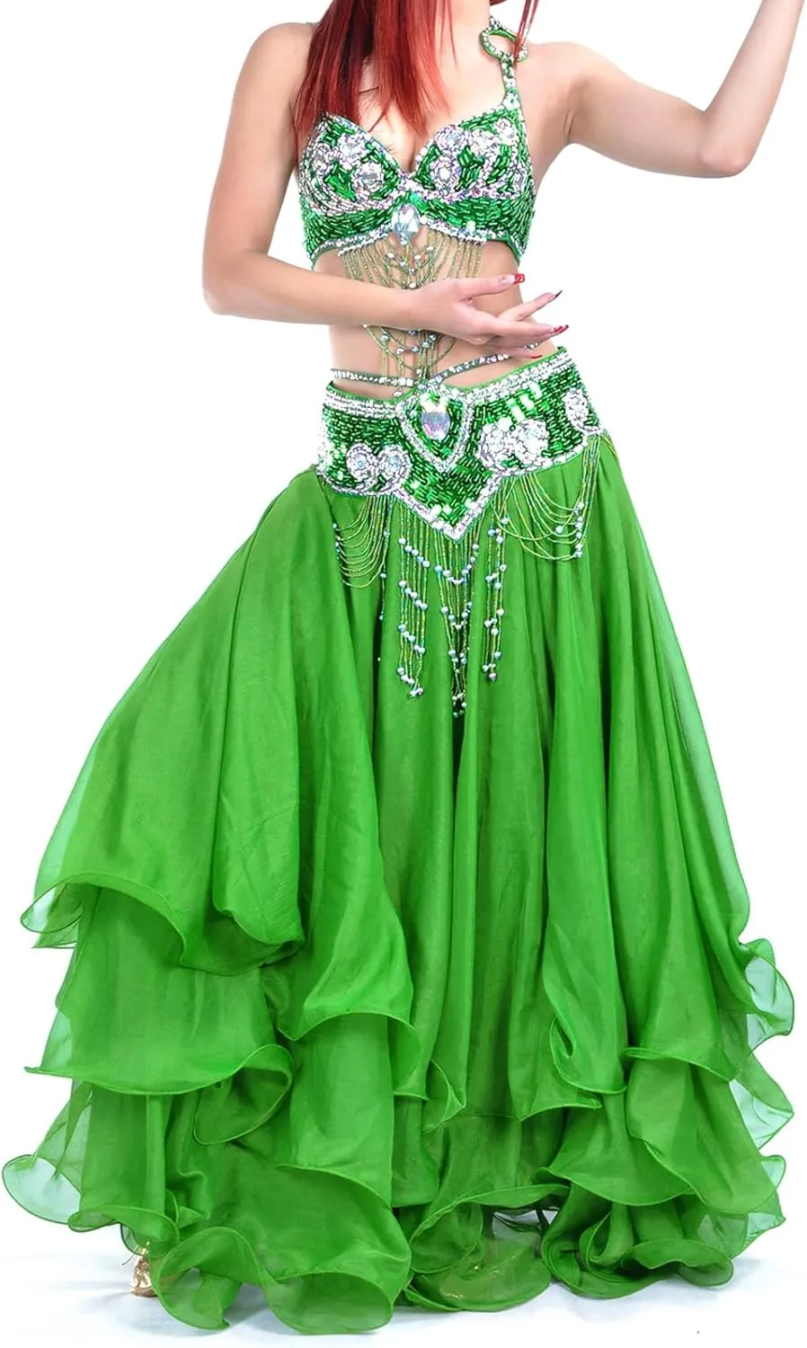 Belly Dance Skirt Halloween Tribal Chiffon Tiered Maxi Full Skirt 37.8 Inch Length