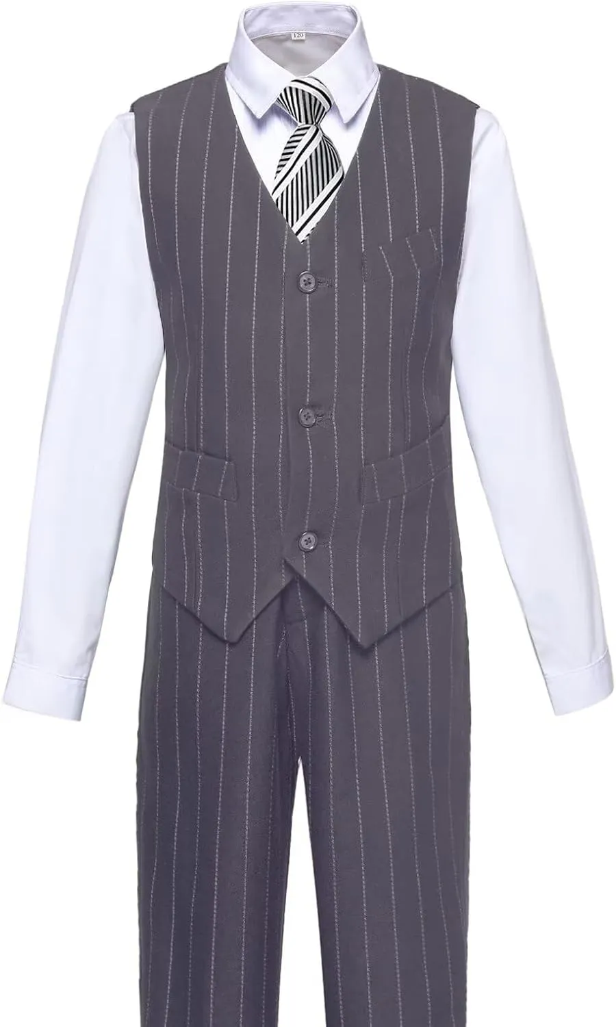 Boys Pinstripe Suits Kids Wedding Bearer Outfit Toddler Boy Communion Clothes Easter Formal Suit Set with Shirt and Tie