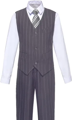 Boys Pinstripe Suits Kids Wedding Bearer Outfit Toddler Boy Communion Clothes Easter Formal Suit Set with Shirt and Tie