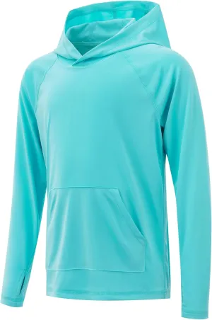 Boys Rash Guard Long Sleeve Hoodie Swim Shirt with Pocket Youth Kids UPF 50  Sun Protection Fishing Shirts Thumb Hole