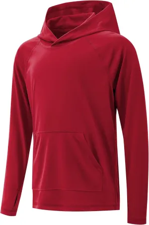 Boys Rash Guard Long Sleeve Hoodie Swim Shirt with Pocket Youth Kids UPF 50  Sun Protection Fishing Shirts Thumb Hole