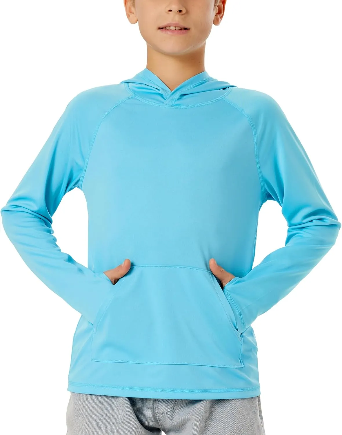 Boys Rash Guard Long Sleeve Hoodie Swim Shirt with Pocket Youth Kids UPF 50  Sun Protection Fishing Shirts Thumb Hole