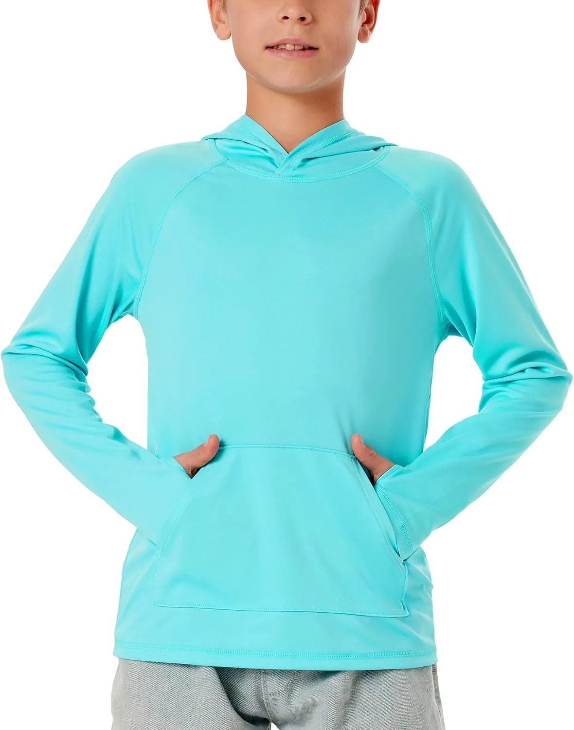 Boys Rash Guard Long Sleeve Hoodie Swim Shirt with Pocket Youth Kids UPF 50  Sun Protection Fishing Shirts Thumb Hole