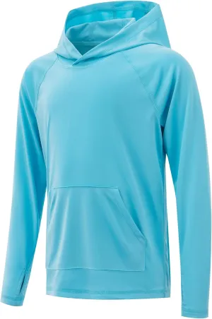 Boys Rash Guard Long Sleeve Hoodie Swim Shirt with Pocket Youth Kids UPF 50  Sun Protection Fishing Shirts Thumb Hole