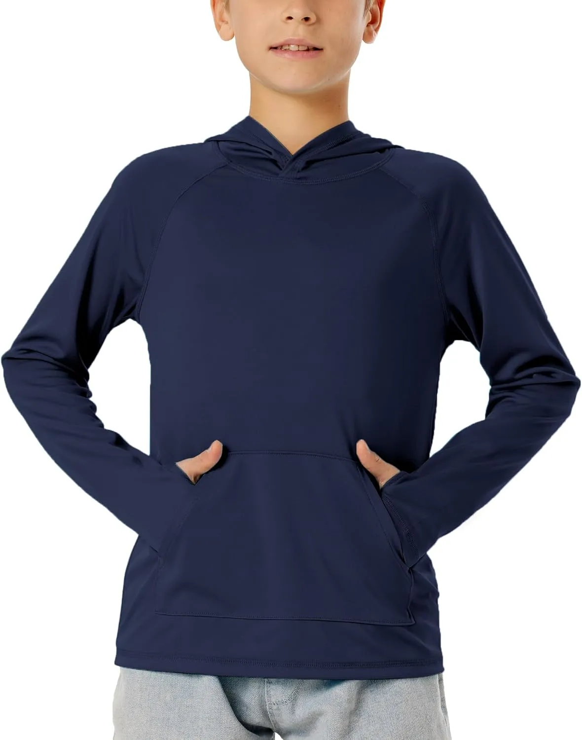 Boys Rash Guard Long Sleeve Hoodie Swim Shirt with Pocket Youth Kids UPF 50  Sun Protection Fishing Shirts Thumb Hole