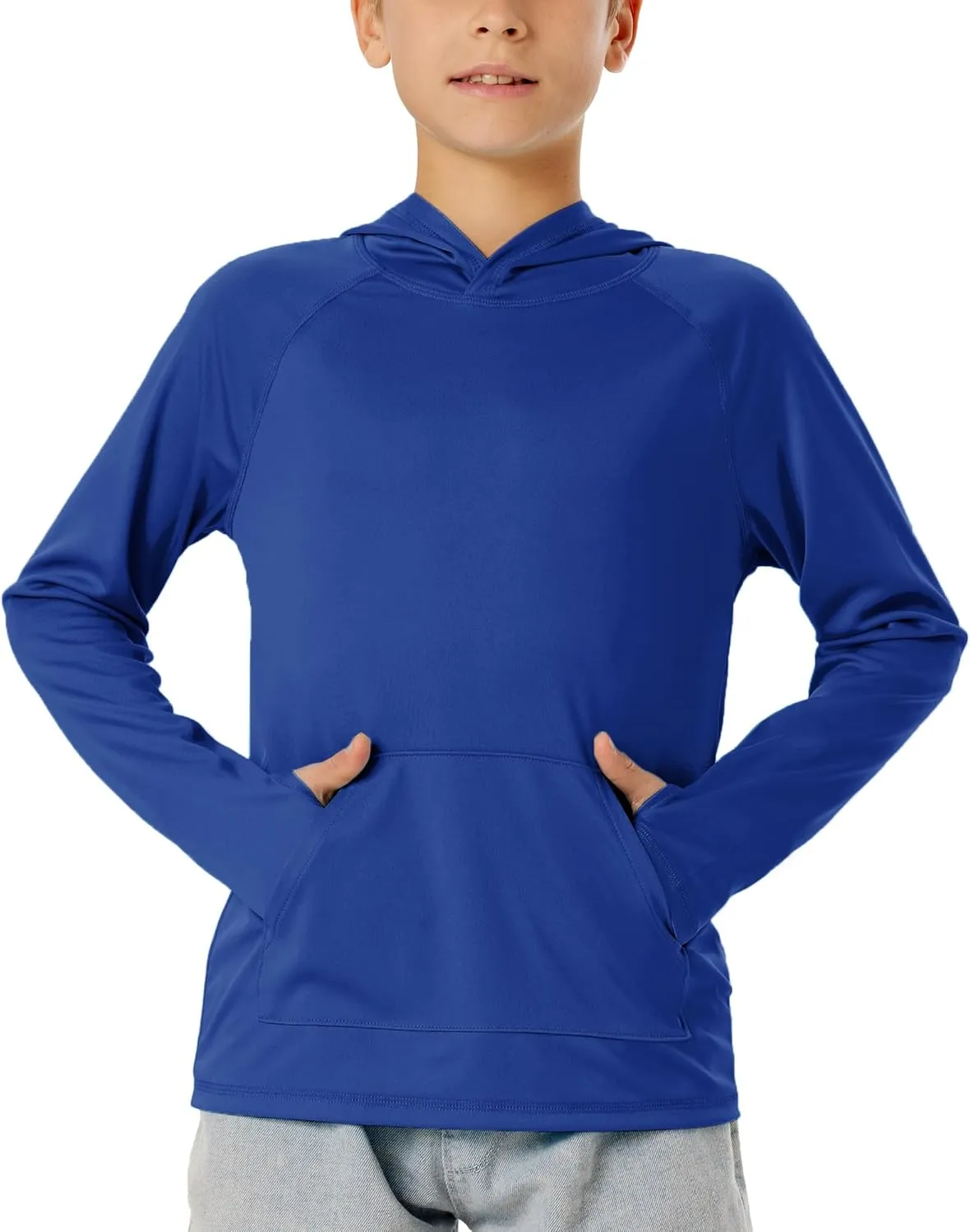 Boys Rash Guard Long Sleeve Hoodie Swim Shirt with Pocket Youth Kids UPF 50  Sun Protection Fishing Shirts Thumb Hole