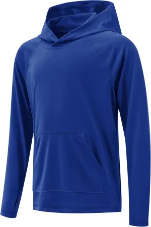 Boys Rash Guard Long Sleeve Hoodie Swim Shirt with Pocket Youth Kids UPF 50  Sun Protection Fishing Shirts Thumb Hole