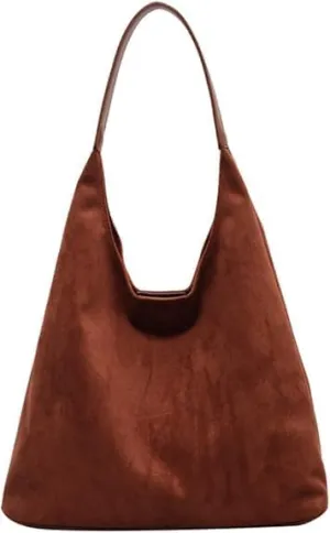 Brown Suede Hobo Tote Bag for Women, Adults, Versatile, Everyday Use