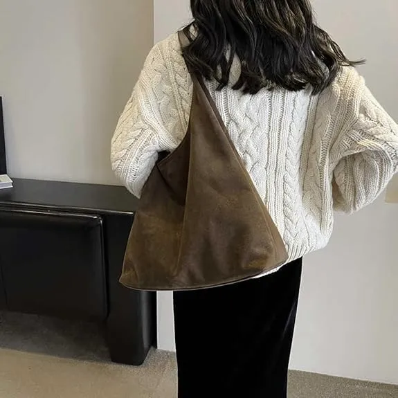 Brown Suede Hobo Tote Bag for Women, Adults, Versatile, Everyday Use