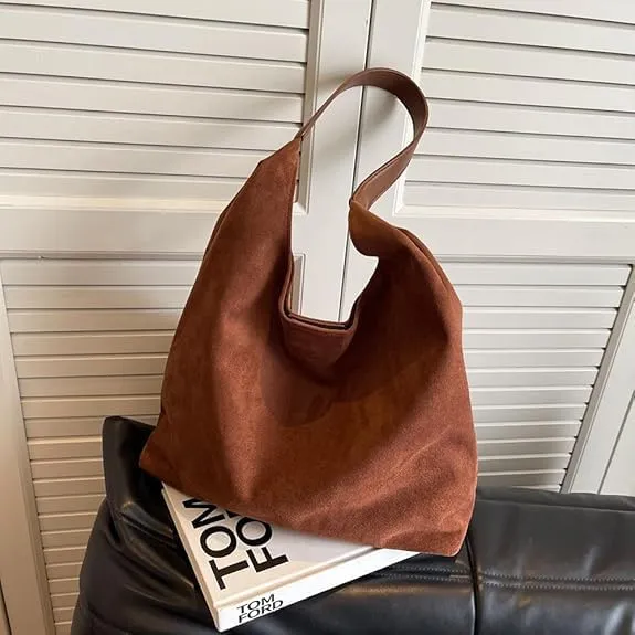 Brown Suede Hobo Tote Bag for Women, Adults, Versatile, Everyday Use