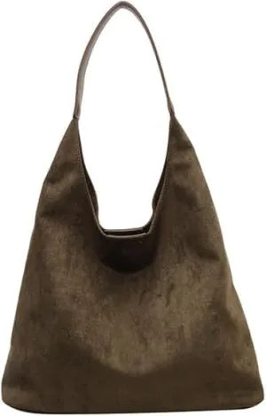 Brown Suede Hobo Tote Bag for Women, Adults, Versatile, Everyday Use