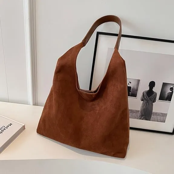 Brown Suede Hobo Tote Bag for Women, Adults, Versatile, Everyday Use
