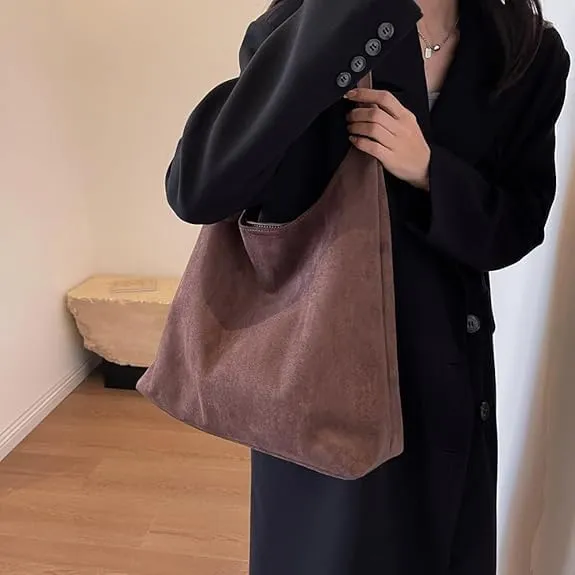 Brown Suede Hobo Tote Bag for Women, Adults, Versatile, Everyday Use