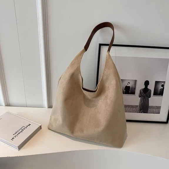 Brown Suede Hobo Tote Bag for Women, Adults, Versatile, Everyday Use