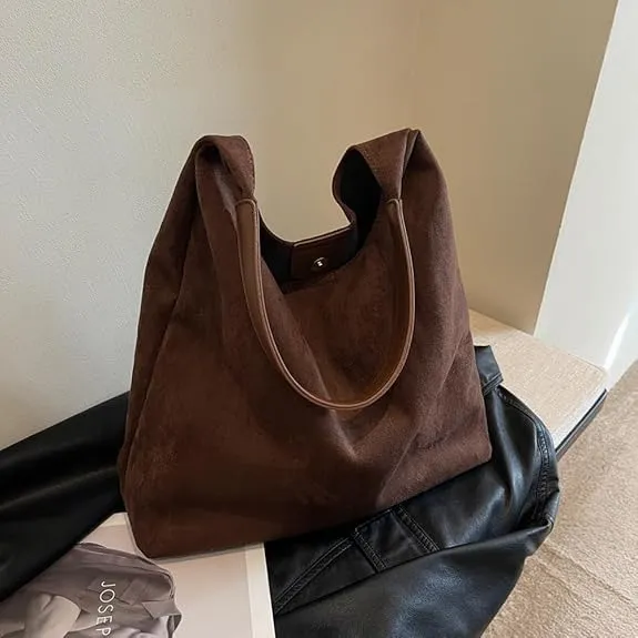 Brown Suede Hobo Tote Bag for Women, Adults, Versatile, Everyday Use