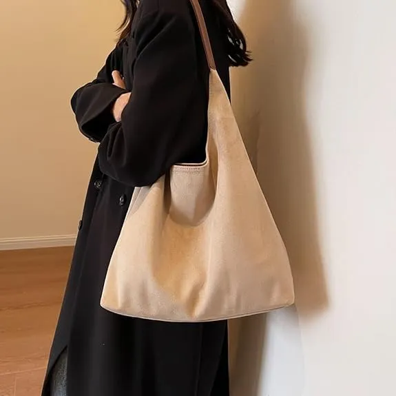 Brown Suede Hobo Tote Bag for Women, Adults, Versatile, Everyday Use