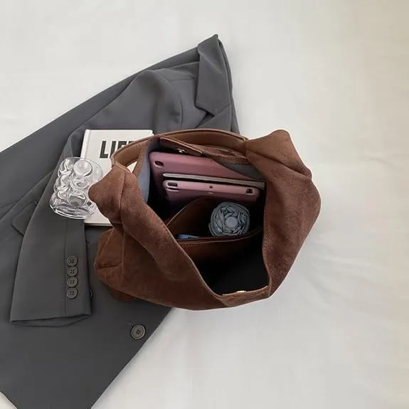 Brown Suede Hobo Tote Bag for Women, Adults, Versatile, Everyday Use
