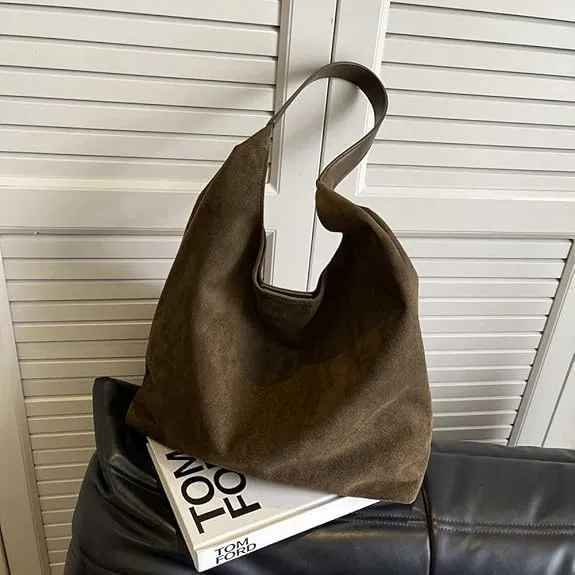 Brown Suede Hobo Tote Bag for Women, Adults, Versatile, Everyday Use