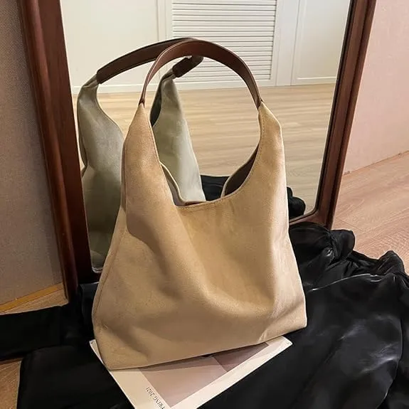 Brown Suede Hobo Tote Bag for Women, Adults, Versatile, Everyday Use