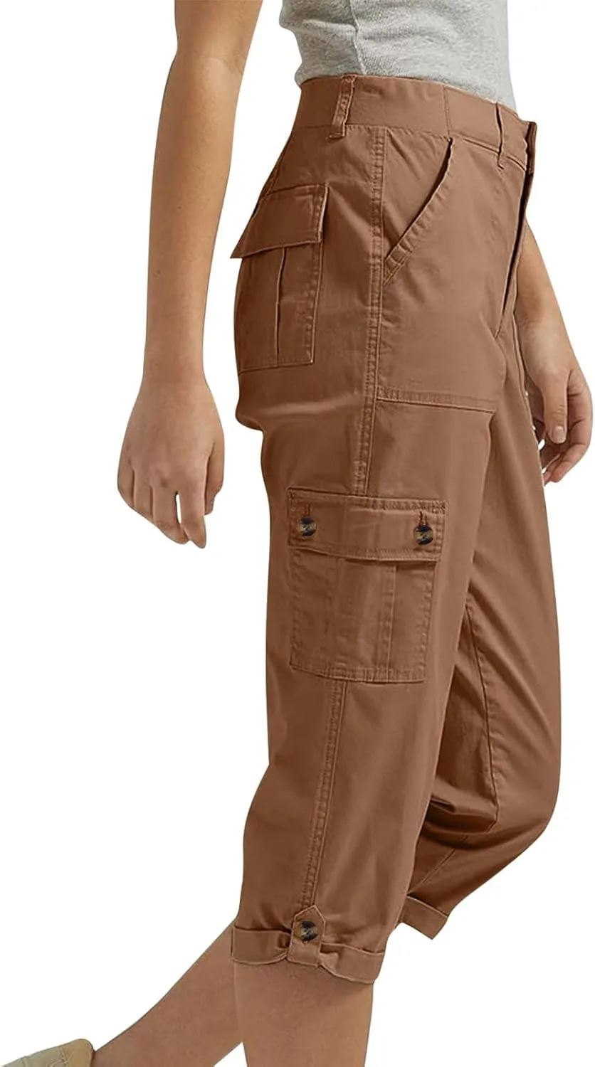 Capri Pants for Women Summer 2024 Cotton Linen Trousers with Pockets Straight Cropped Trousers Pants for Work