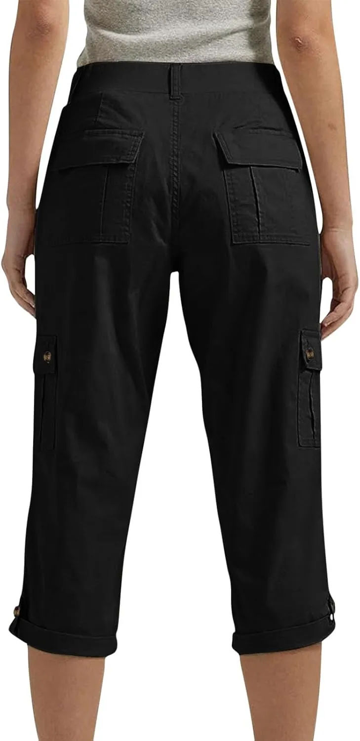 Capri Pants for Women Summer 2024 Cotton Linen Trousers with Pockets Straight Cropped Trousers Pants for Work