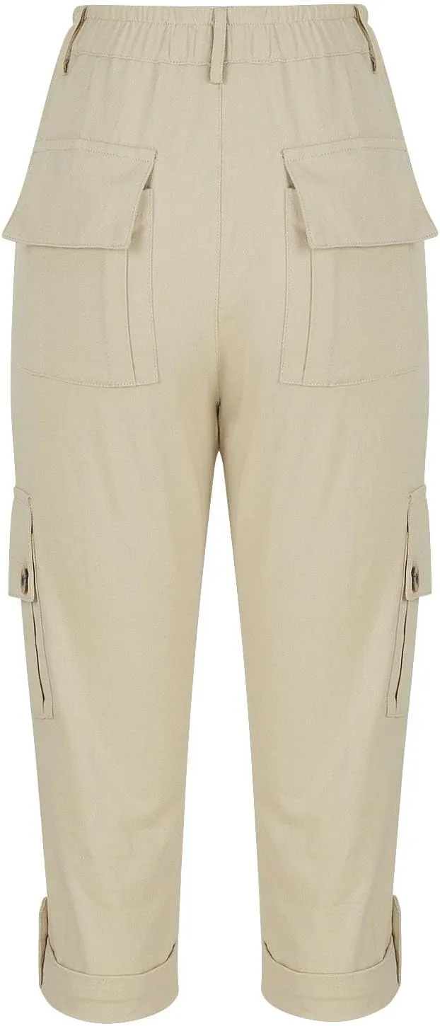 Capri Pants for Women Summer 2024 Cotton Linen Trousers with Pockets Straight Cropped Trousers Pants for Work