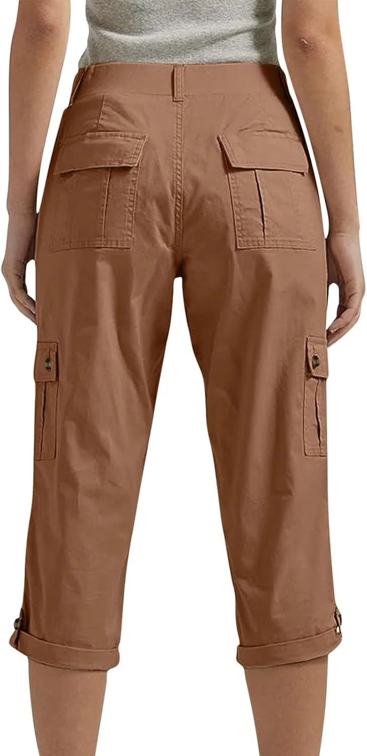 Capri Pants for Women Summer 2024 Cotton Linen Trousers with Pockets Straight Cropped Trousers Pants for Work