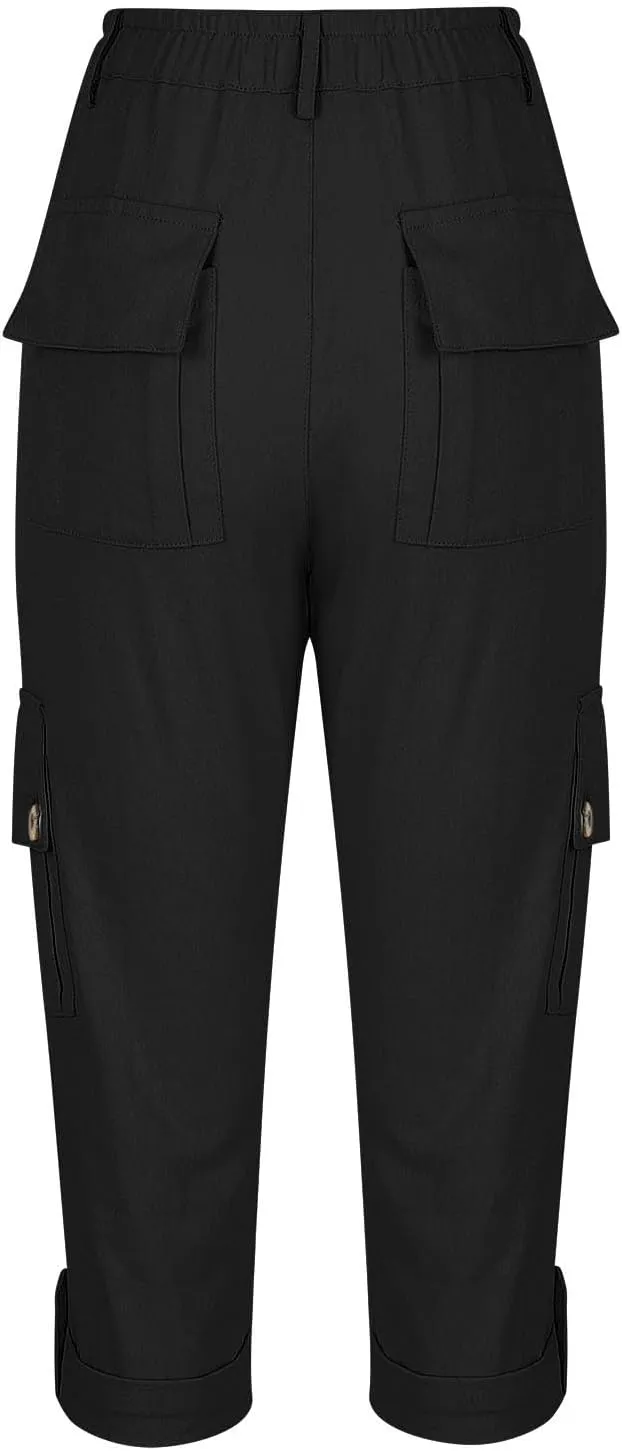 Capri Pants for Women Summer 2024 Cotton Linen Trousers with Pockets Straight Cropped Trousers Pants for Work