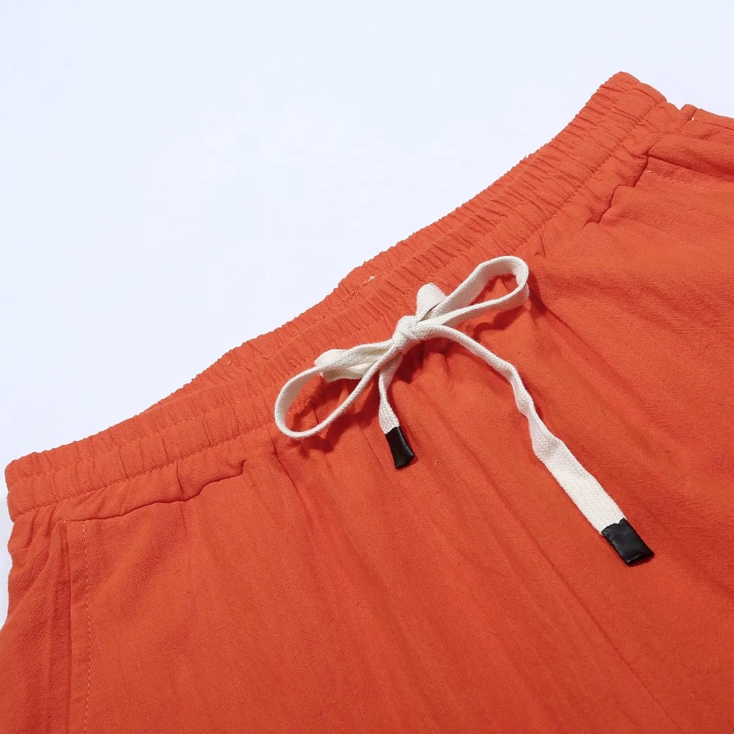 Casual Pants for Women Elastic Waist Summer Trendy Linen Capri Pants Straight Leg Baggy Beach Cotton Cropped Trousers