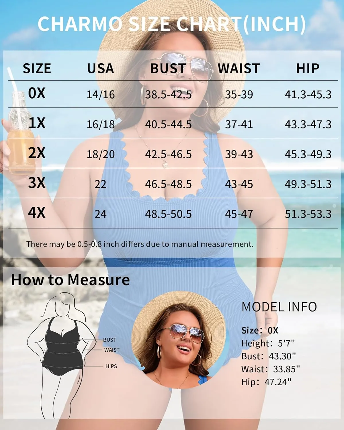 Charmo Plus Size Swimsuit for Women 2025 Tummy Control Scalloped Ribbed One Piece Swimsuits Ruched Modest Bathing Suit