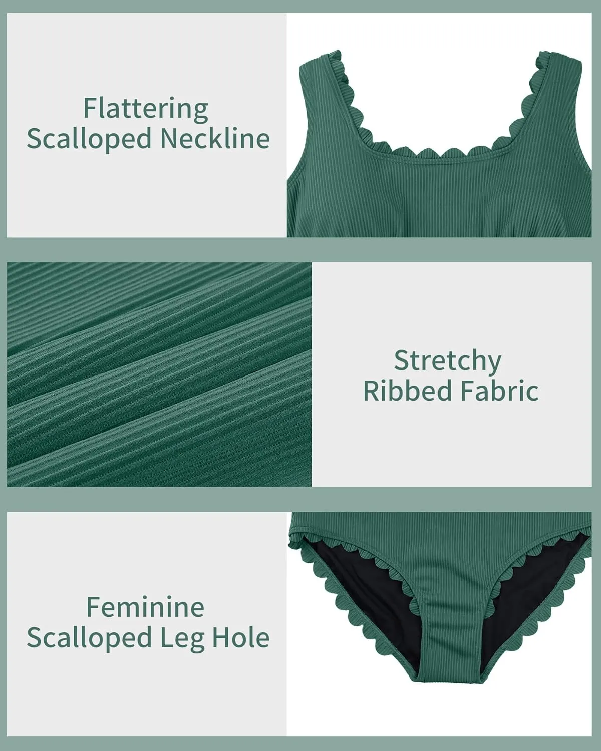 Charmo Plus Size Swimsuit for Women 2025 Tummy Control Scalloped Ribbed One Piece Swimsuits Ruched Modest Bathing Suit