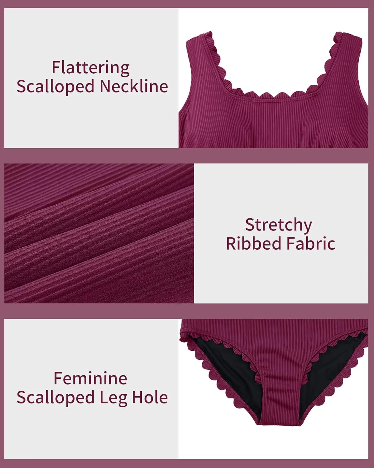 Charmo Plus Size Swimsuit for Women 2025 Tummy Control Scalloped Ribbed One Piece Swimsuits Ruched Modest Bathing Suit