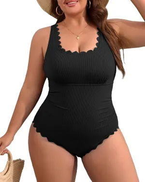 Charmo Plus Size Swimsuit for Women 2025 Tummy Control Scalloped Ribbed One Piece Swimsuits Ruched Modest Bathing Suit