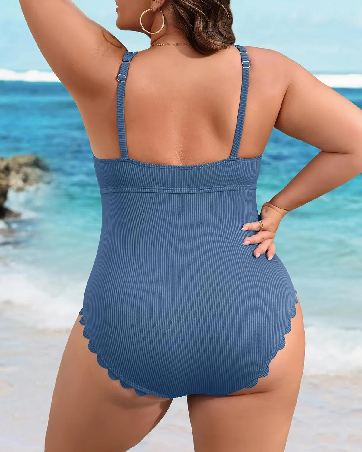 Charmo Plus Size Swimsuit for Women 2025 Tummy Control Scalloped Ribbed One Piece Swimsuits Ruched Modest Bathing Suit