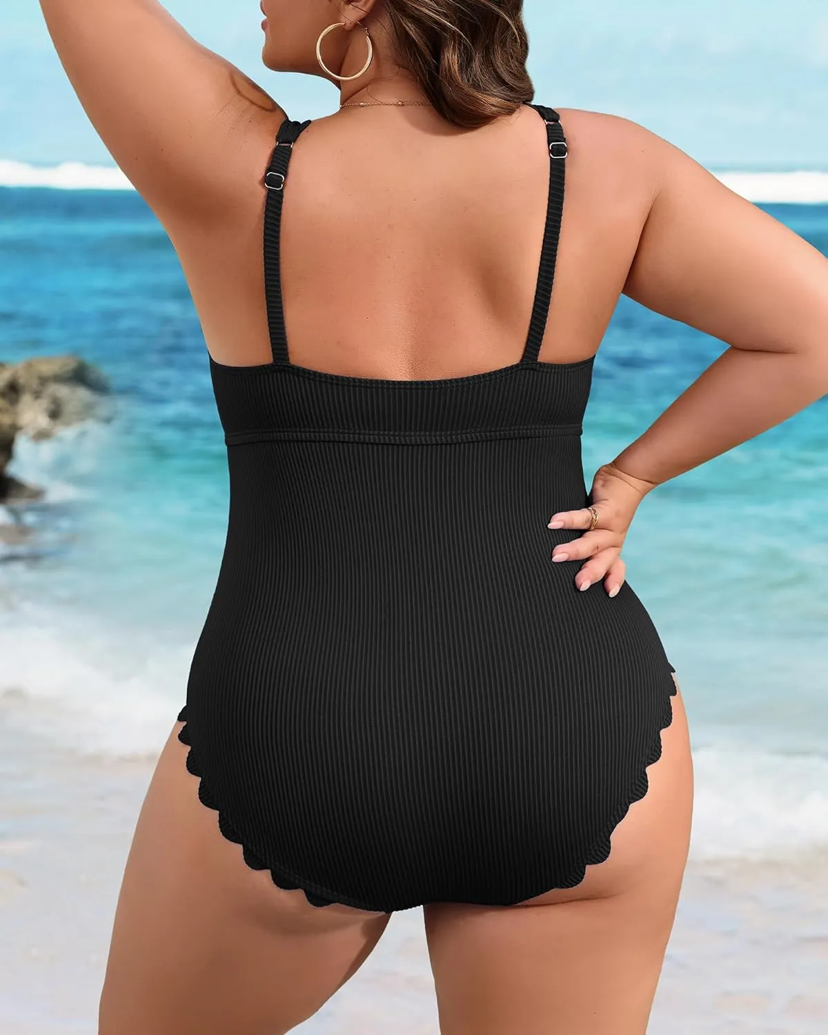 Charmo Plus Size Swimsuit for Women 2025 Tummy Control Scalloped Ribbed One Piece Swimsuits Ruched Modest Bathing Suit