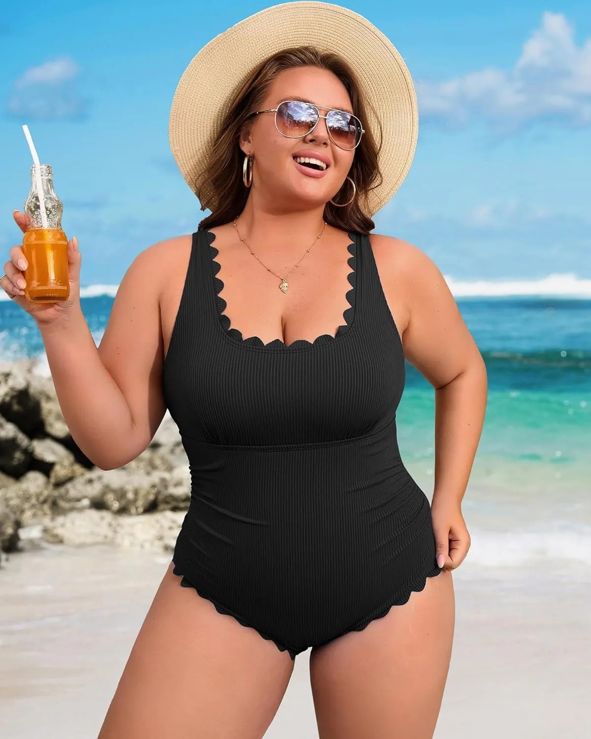 Charmo Plus Size Swimsuit for Women 2025 Tummy Control Scalloped Ribbed One Piece Swimsuits Ruched Modest Bathing Suit