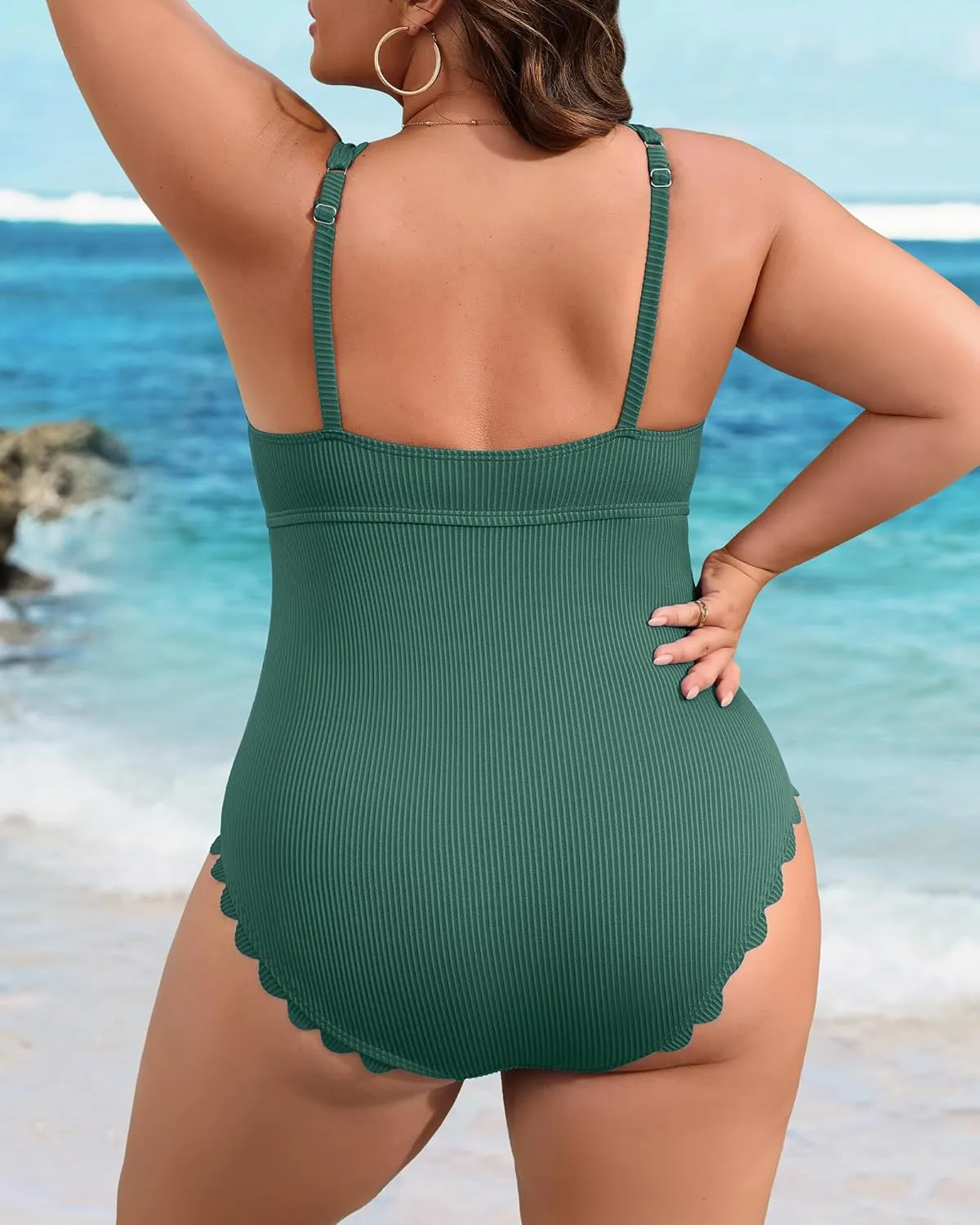 Charmo Plus Size Swimsuit for Women 2025 Tummy Control Scalloped Ribbed One Piece Swimsuits Ruched Modest Bathing Suit