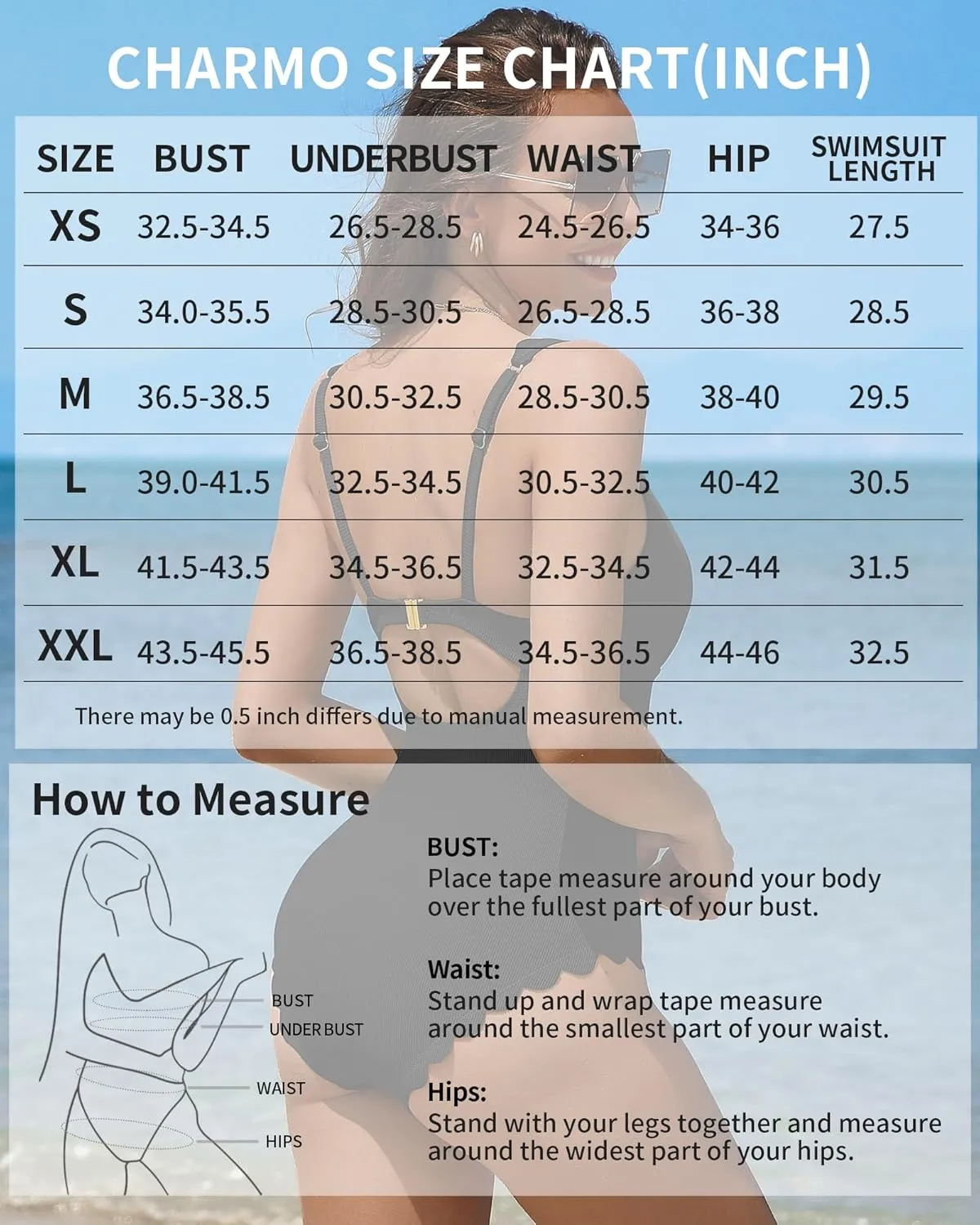 Charmo Womens Scalloped Ribbed One Piece Swimsuits Retro Square Neck Modest Bathing Suits