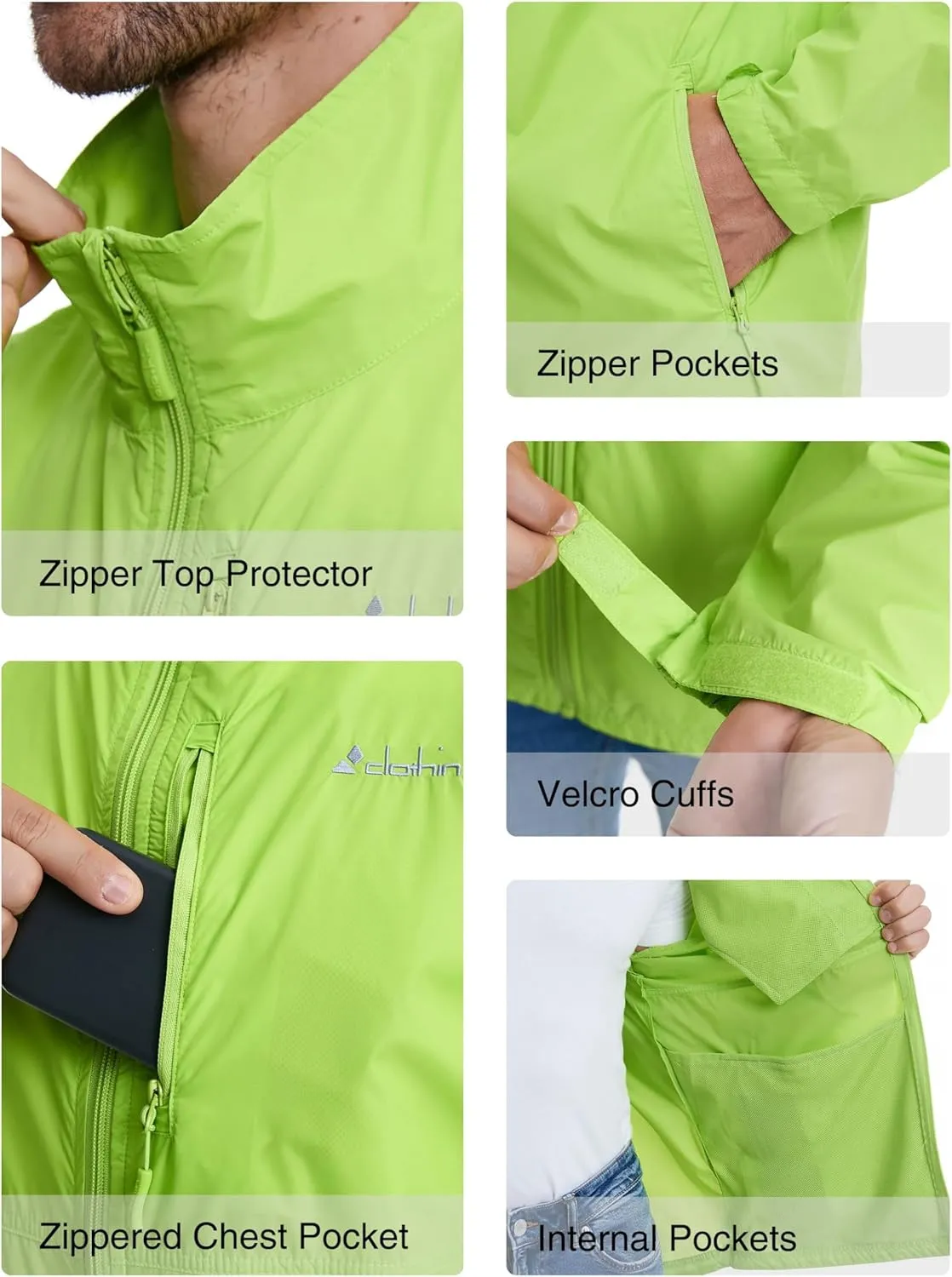 clothin Mens Lightweight Windbreaker Packable Jacket Water Resistant for Hiking Outdoor Cycling