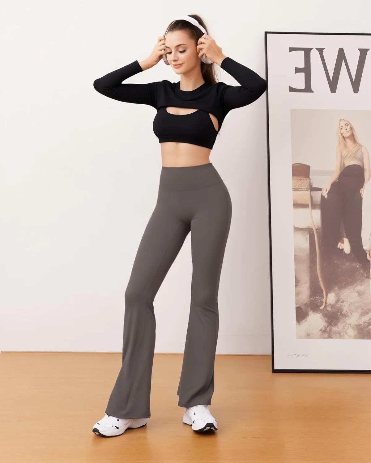 CLOZOZ Yoga Womens High Waisted Flared Yoga Pants with Pockets Gym Workout Leggings Bootcut