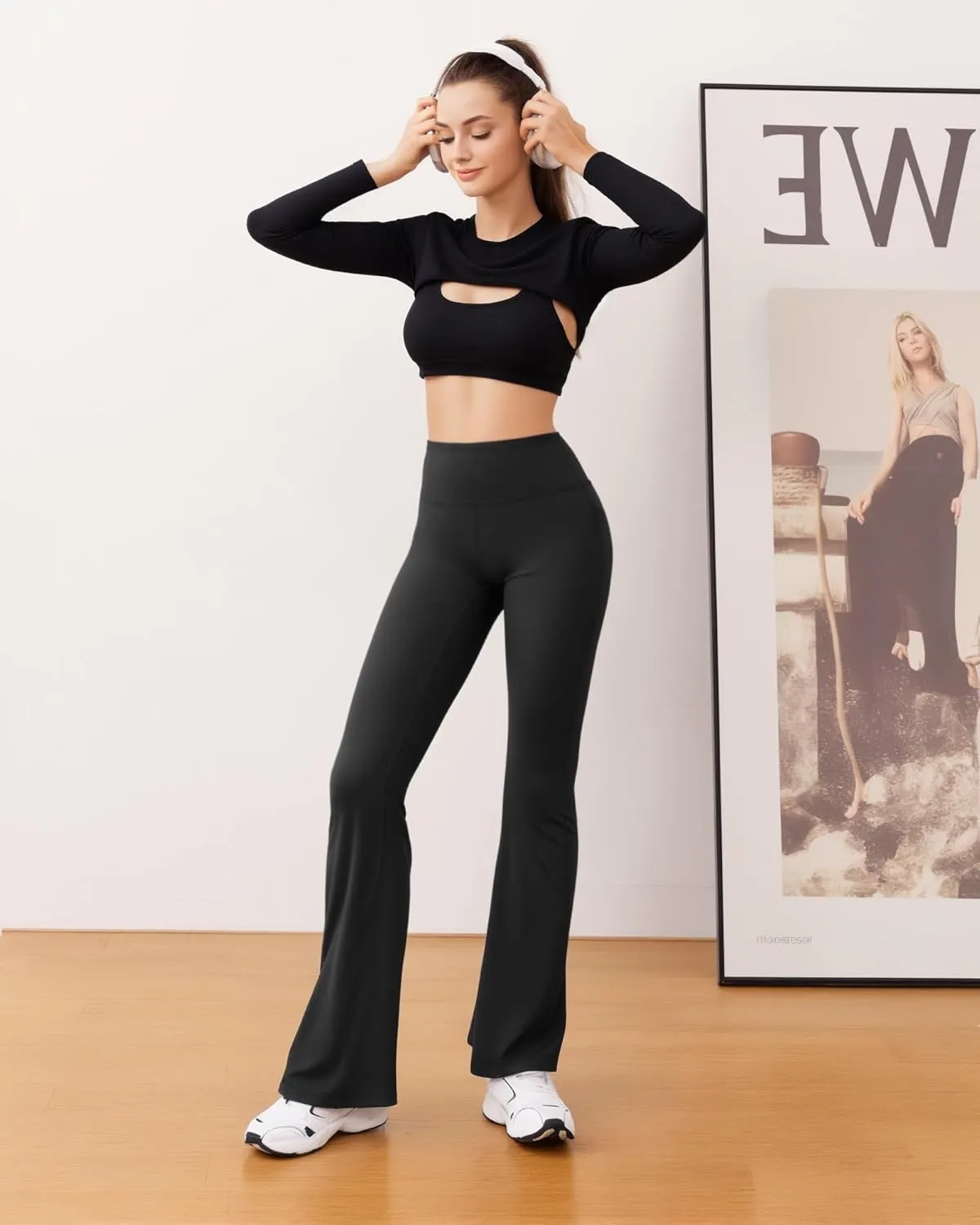 CLOZOZ Yoga Womens High Waisted Flared Yoga Pants with Pockets Gym Workout Leggings Bootcut