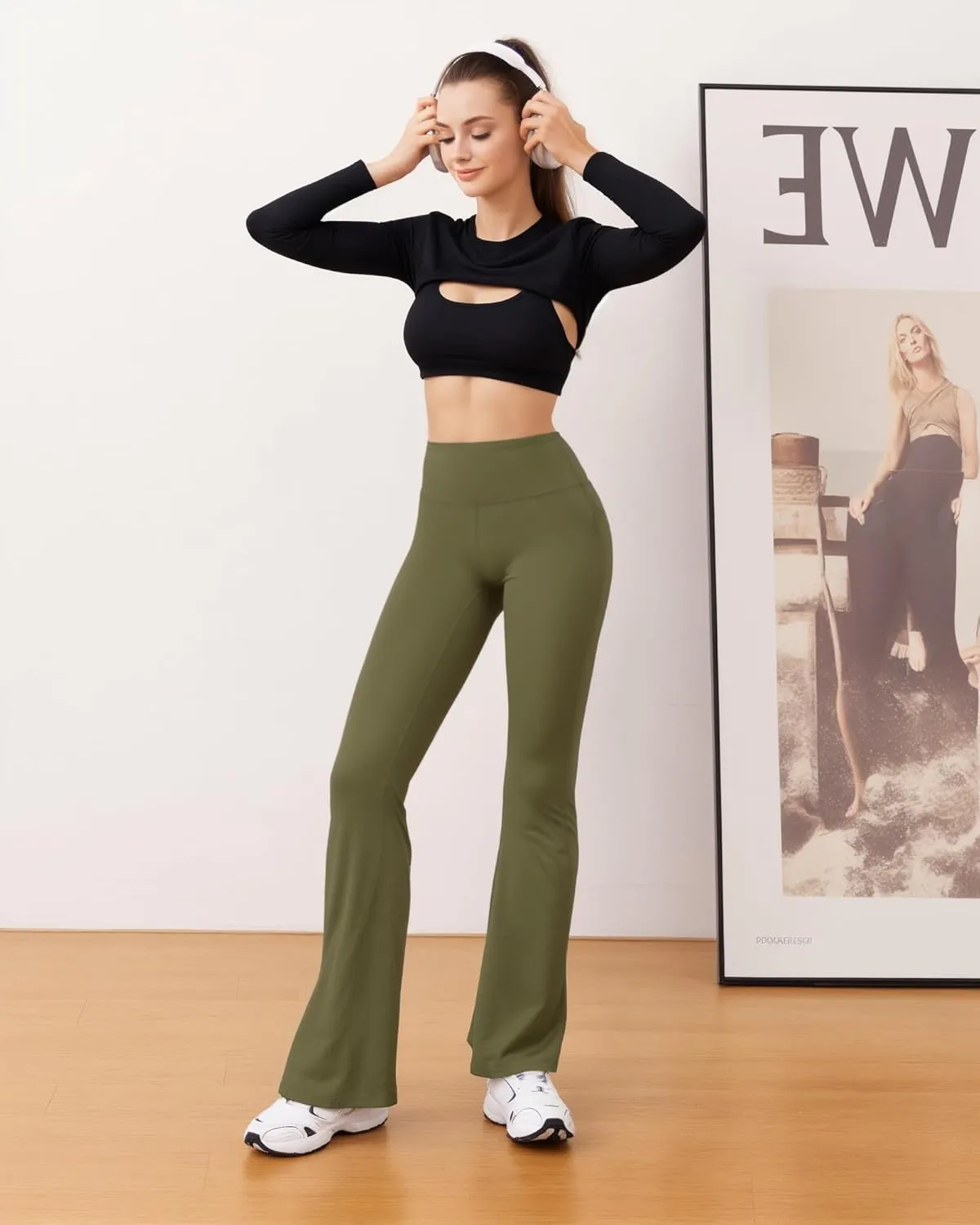 CLOZOZ Yoga Womens High Waisted Flared Yoga Pants with Pockets Gym Workout Leggings Bootcut