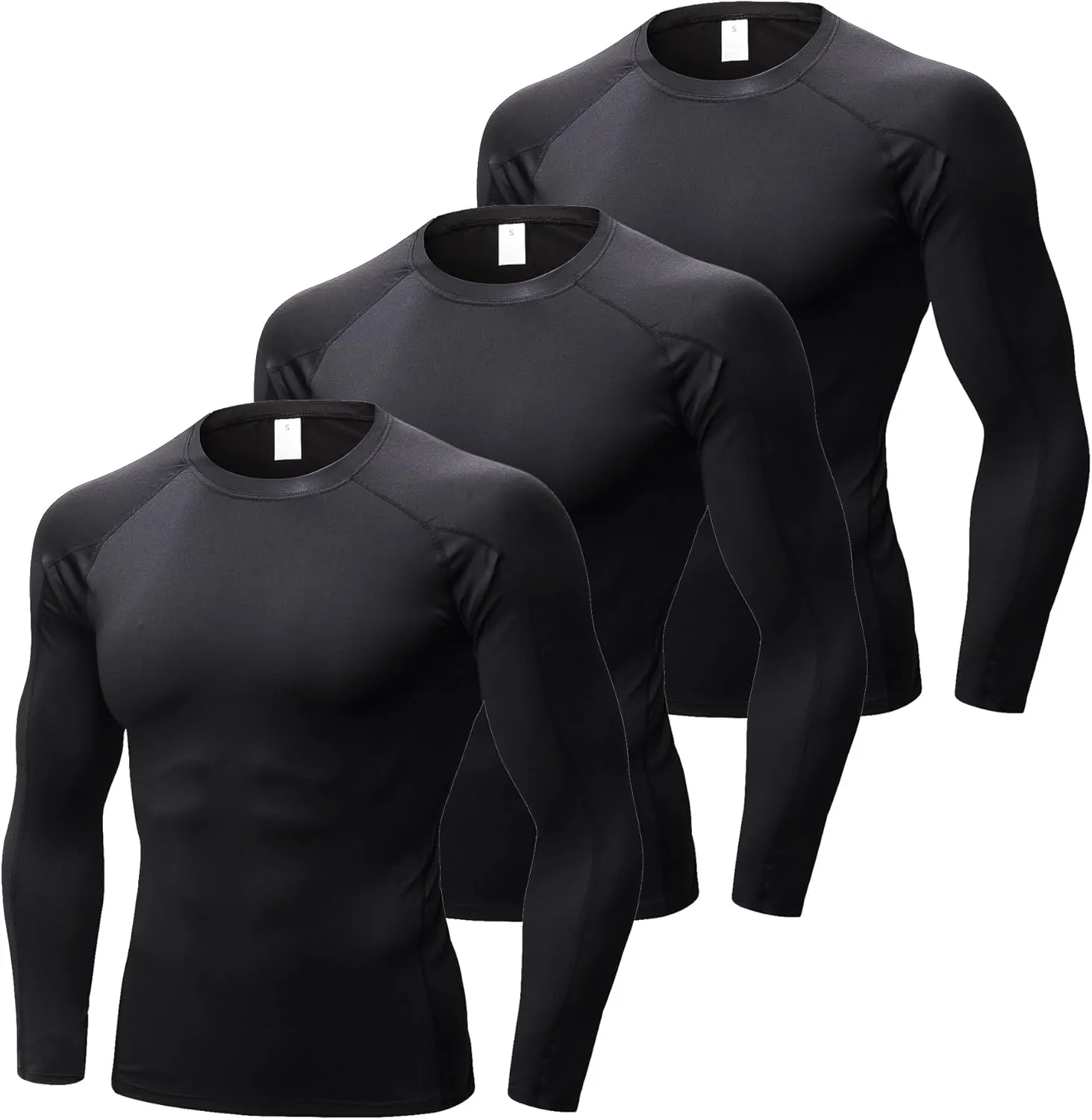 Compression Shirts for Men Long Sleeve Crew Neck Quick Dry Workout Running Athletic Base Layer Mens Compression Tops